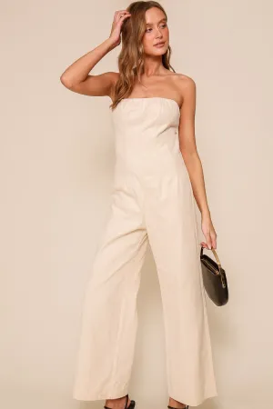 Ecru Strapless Wide Leg Jumpsuit