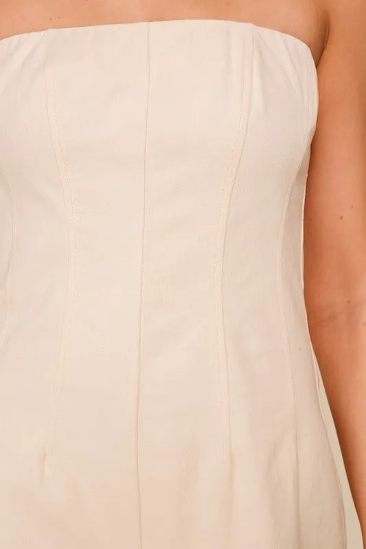 Ecru Strapless Wide Leg Jumpsuit