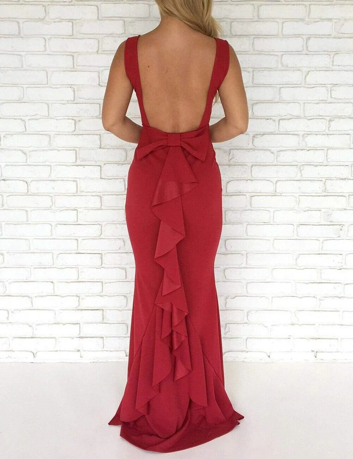 FashionSierra - Women Ladies Formal Backless Long Dress Party Ball Prom Gown Wedding Bridesmaid Sleeveless O-Neck Long Maxi Dress