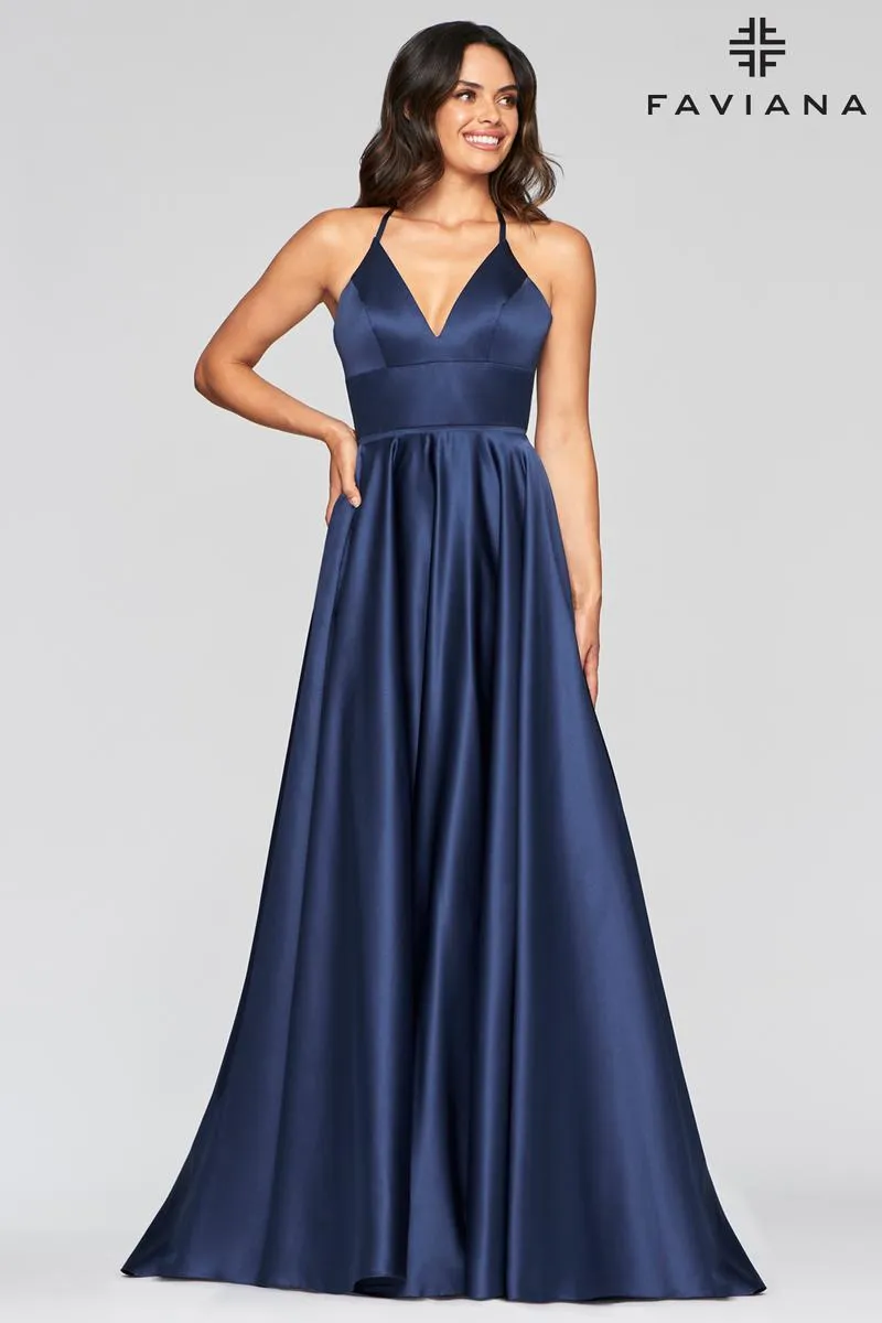 Faviana V-Neck Satin A-Line Prom Dress S10252