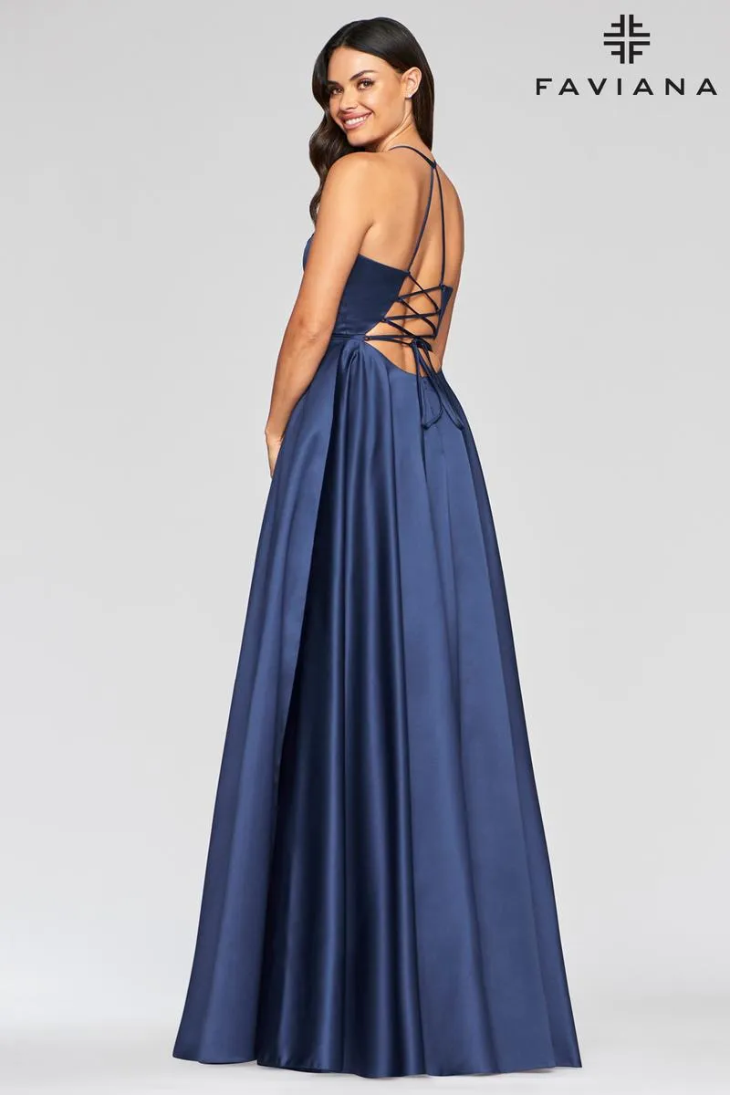 Faviana V-Neck Satin A-Line Prom Dress S10252