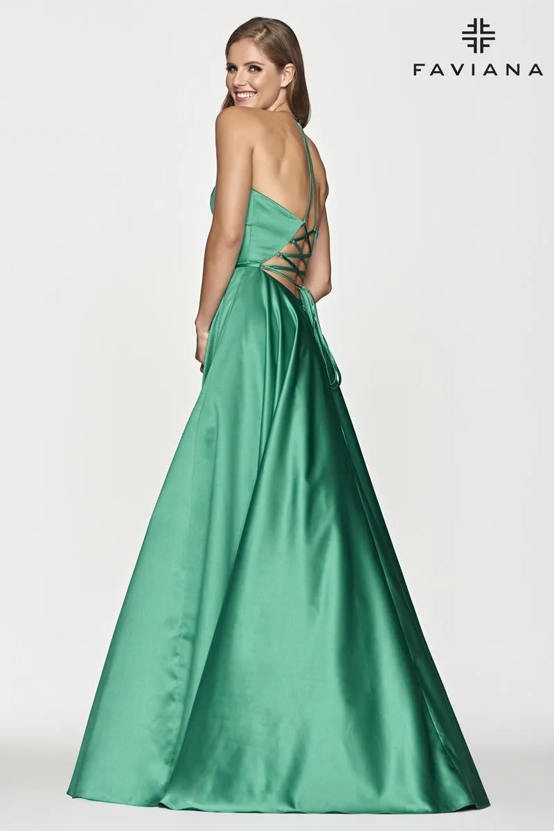 Faviana V-Neck Satin A-Line Prom Dress S10252