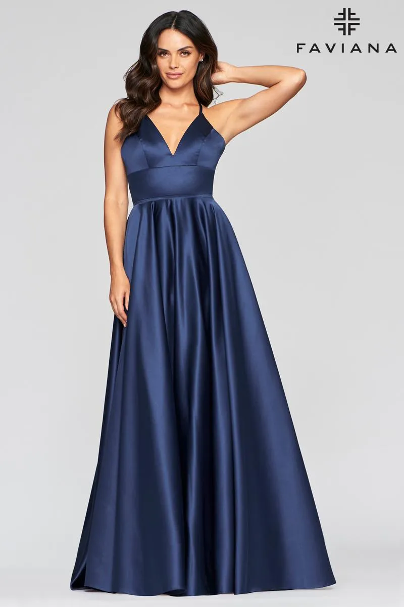 Faviana V-Neck Satin A-Line Prom Dress S10252