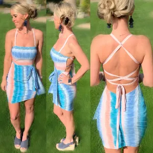 First of Many Blue Multi Print Dress