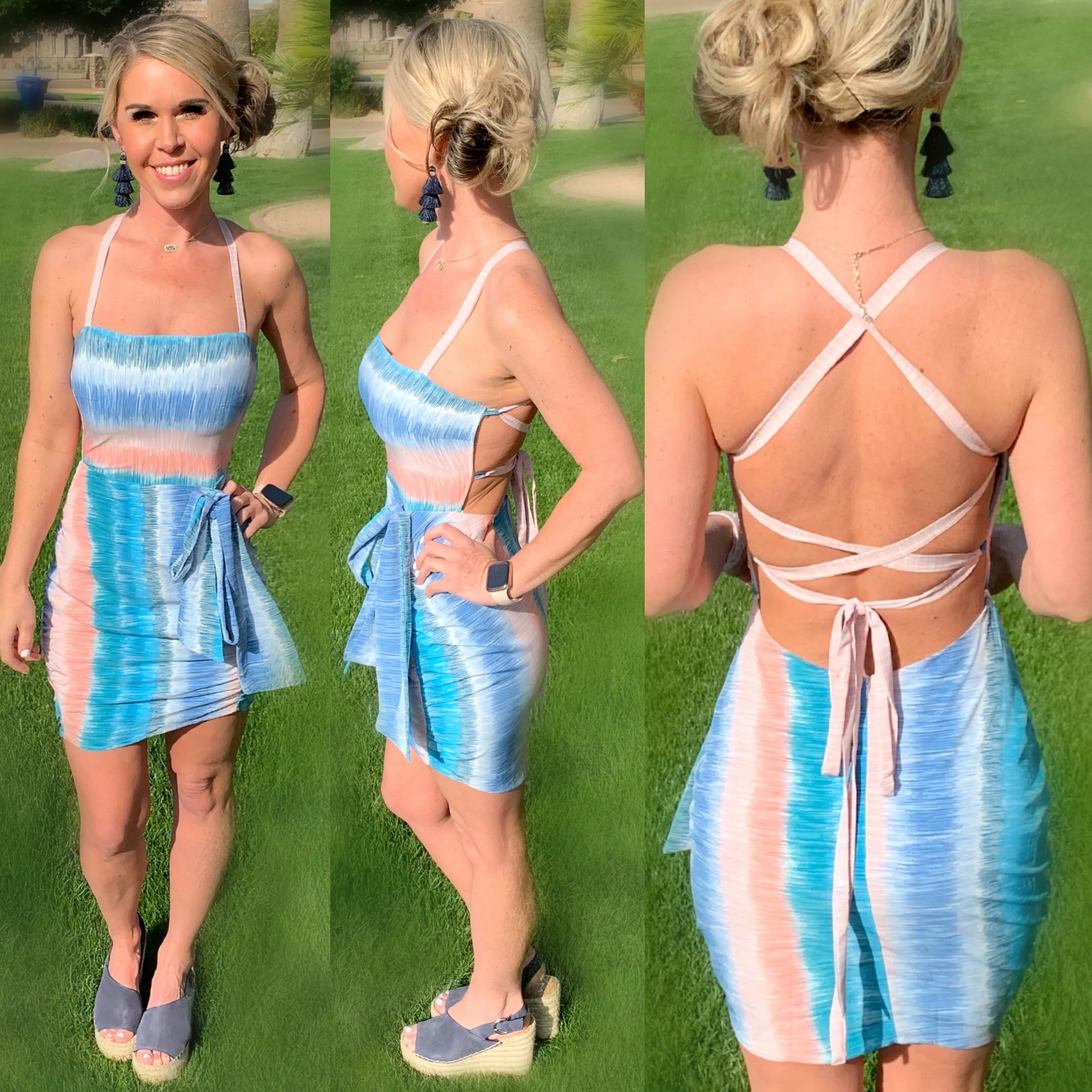 First of Many Blue Multi Print Dress
