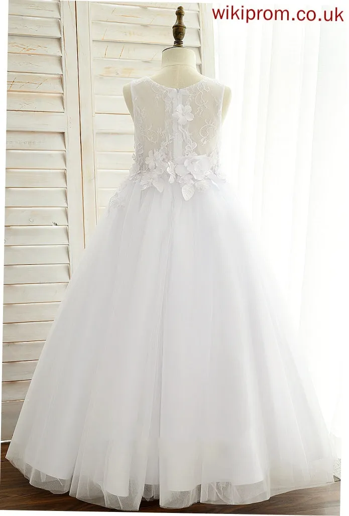 Floor-length Neck Satin/Tulle/Lace - Sleeveless Zaria Girl Flower With Dress Scoop Appliques Ball-Gown/Princess Flower Girl Dresses