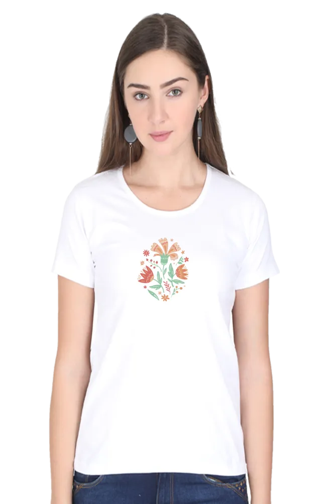 Floral Wildflowers Printed Scoop Neck T-shirt for women