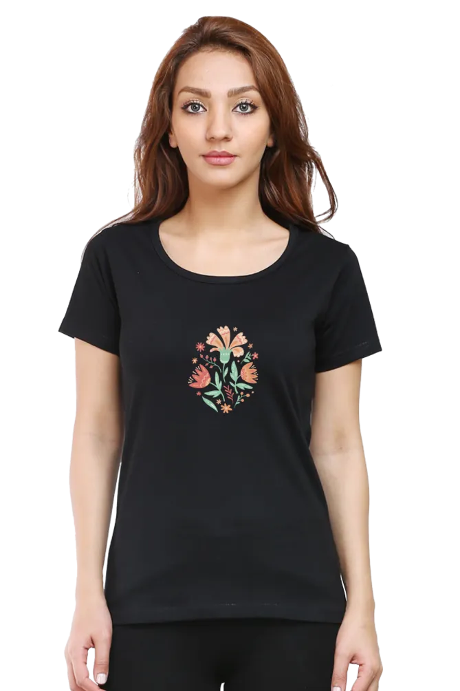 Floral Wildflowers Printed Scoop Neck T-shirt for women