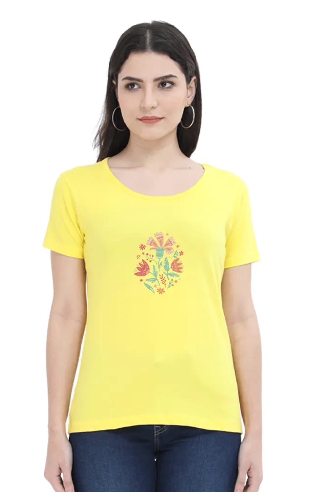 Floral Wildflowers Printed Scoop Neck T-shirt for women