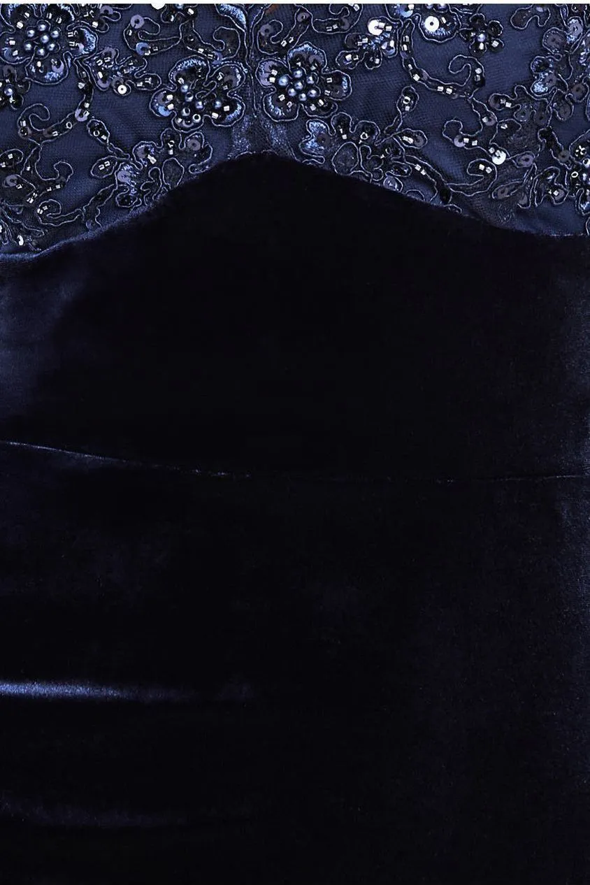Goddiva Scalloped Lace & Velvet Midi - Navy