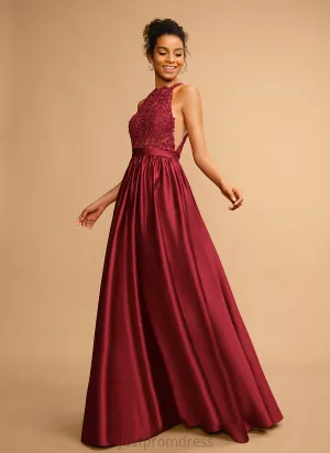 Halter Fernanda Floor-Length Lace Prom Dresses Ball-Gown/Princess With Satin Sequins