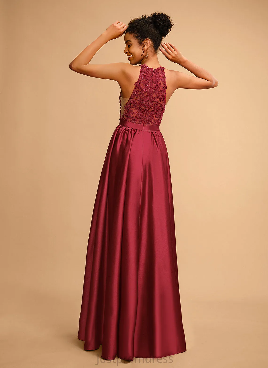 Halter Fernanda Floor-Length Lace Prom Dresses Ball-Gown/Princess With Satin Sequins