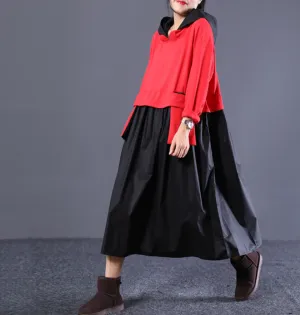 Hooded Autumn Women Dresses Casual Cotton Women Dresses WG97215