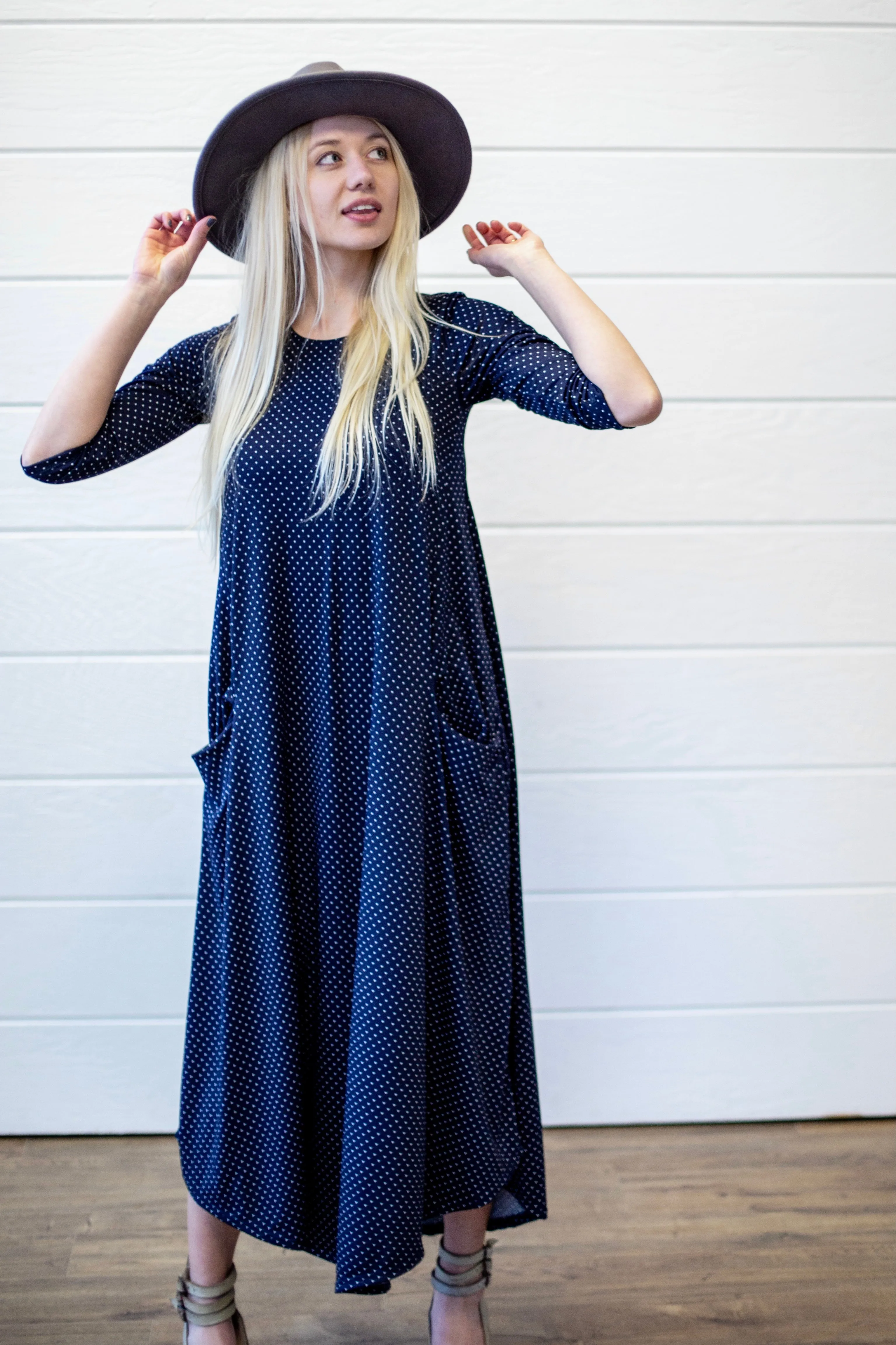 Jessi Dress Navy & White Swiss Dot