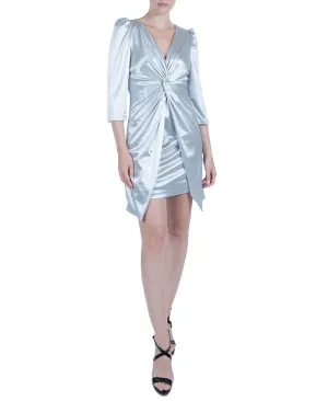julia jordan women's 3/4 sleeve tie front dress in silver
