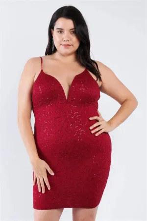 Junior Plus Size Burgundy Floral Lace Sequin Embellished Mini Dress /2-1-1