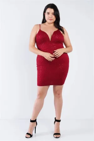 Junior Plus Size Burgundy Floral Lace Sequin Embellished Mini Dress /2-2-2