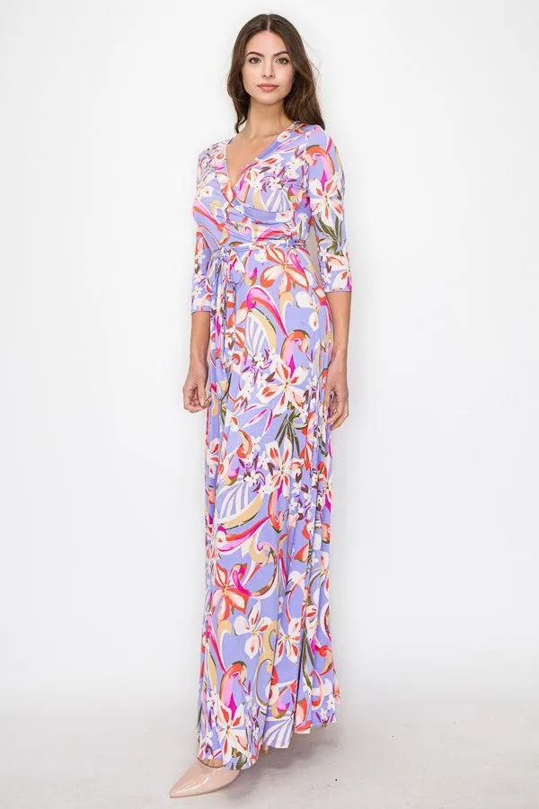 Lavender Hibiscus Bloom Venechia Maxi Wrap Dress
