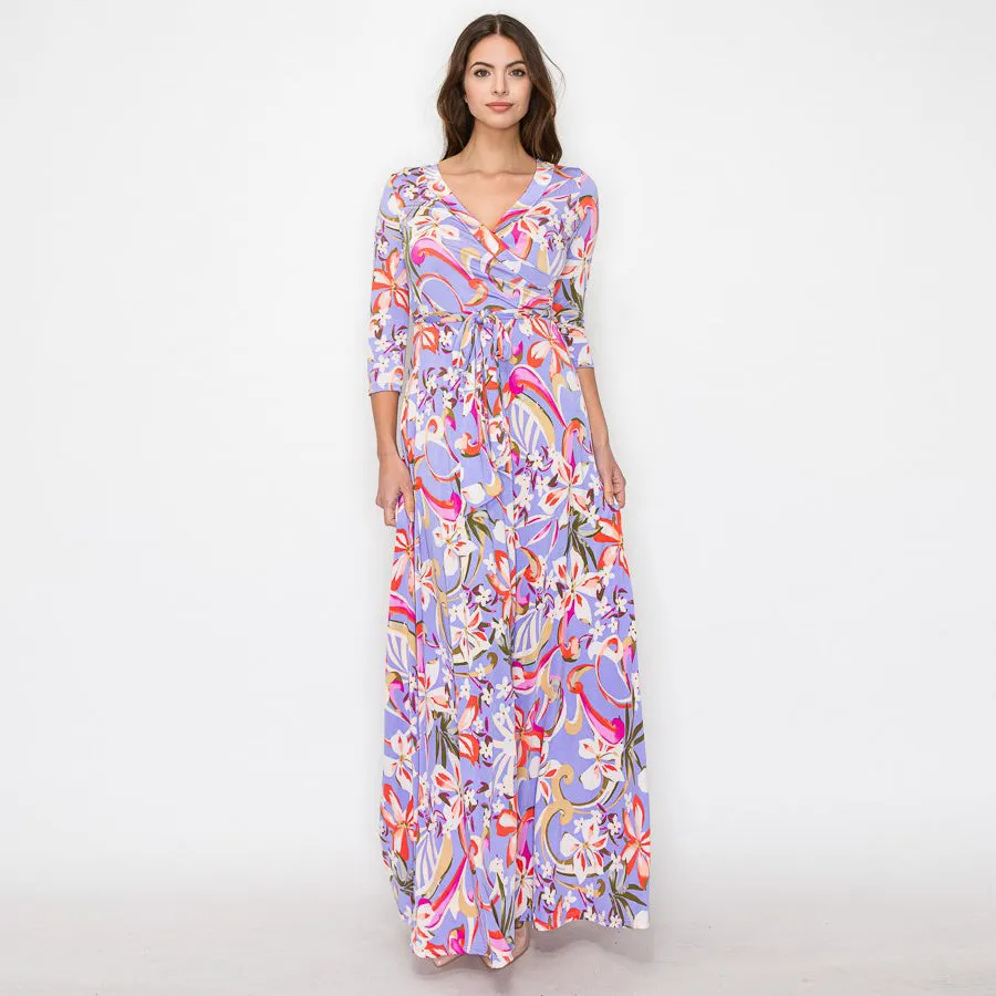 Lavender Hibiscus Bloom Venechia Maxi Wrap Dress
