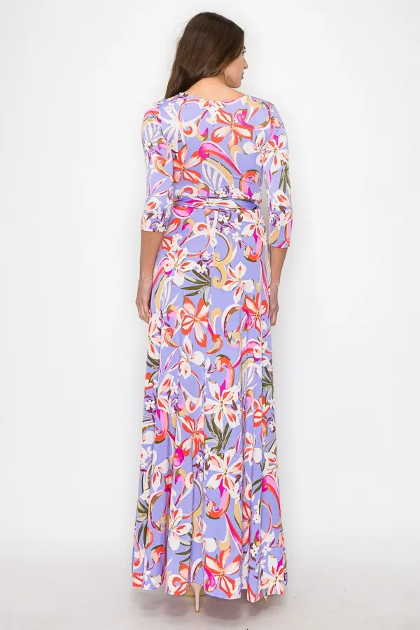 Lavender Hibiscus Bloom Venechia Maxi Wrap Dress