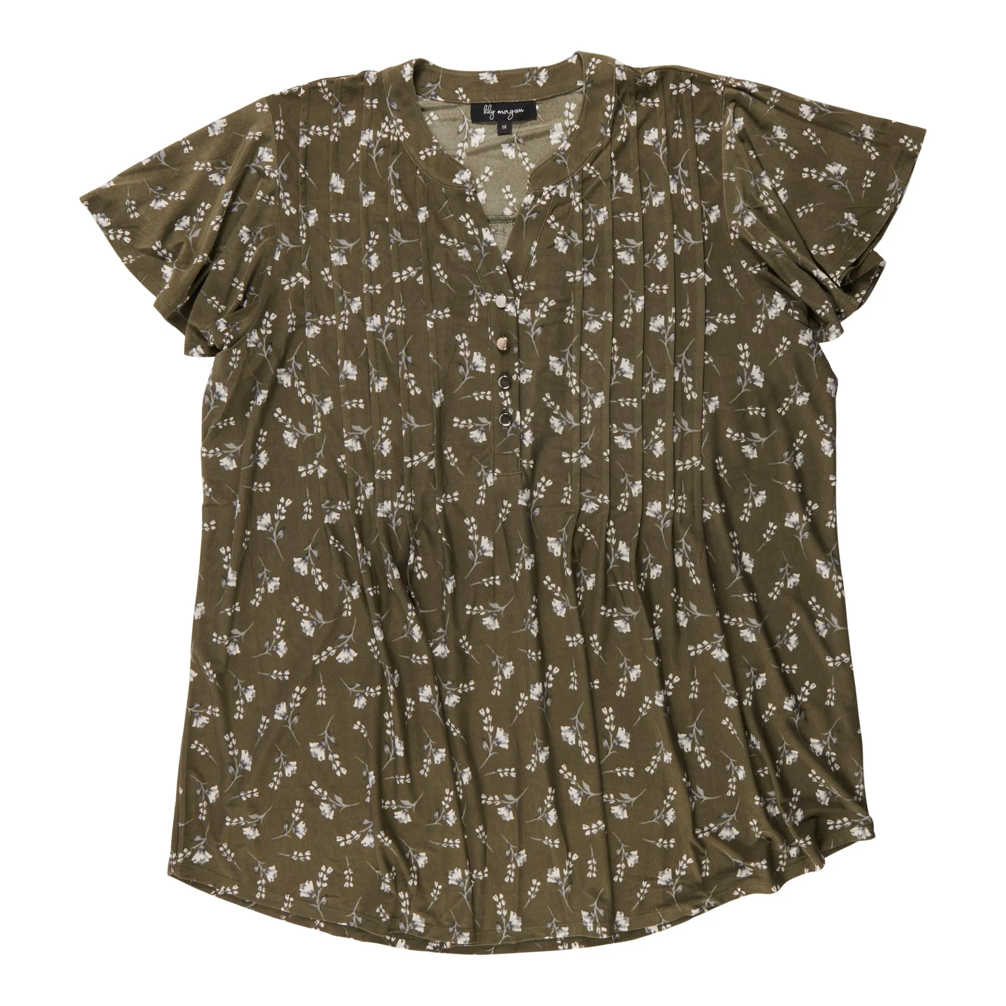 lily morgan Women's Plus V-Neck Pintuck Blouse
