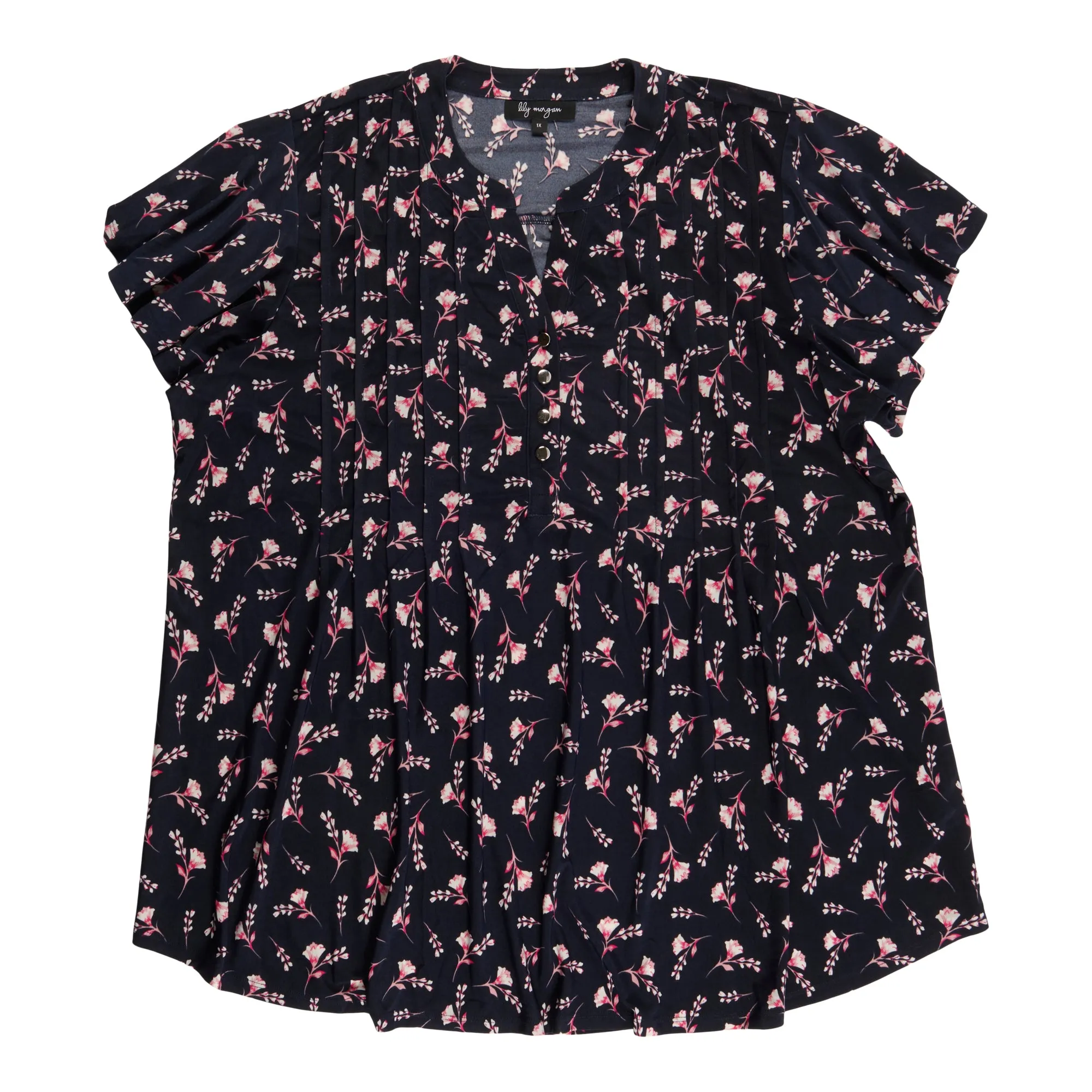 lily morgan Women's Plus V-Neck Pintuck Blouse
