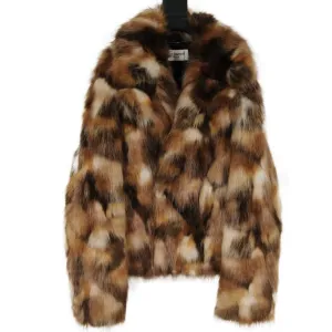 Men Double Breasted Faux Fur Coat Brown Tan Jacket Coat