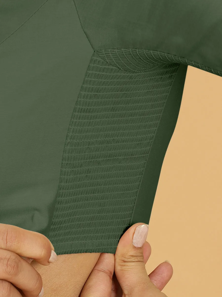Nidhi x Rozaana | Elbow Sleeves Saree Blouse in Pine Green