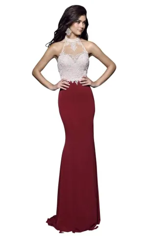 Nina Canacci 7369 size 8 burgundy high neckline fitted prom dress evening gown