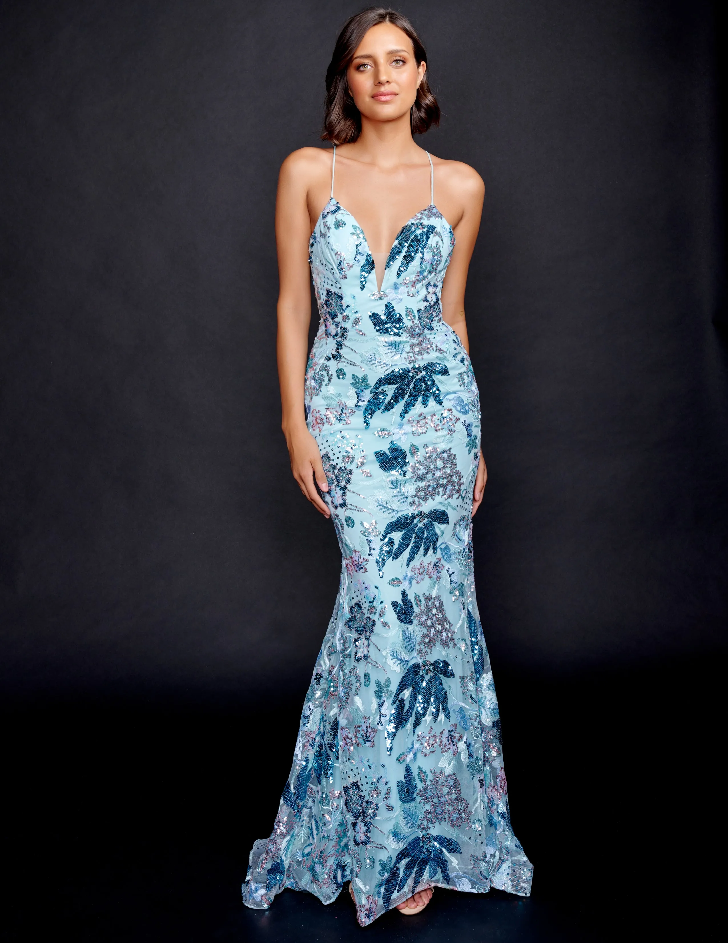 Nina Canacci 8211 Blue Multi Sequins Prom Dress
