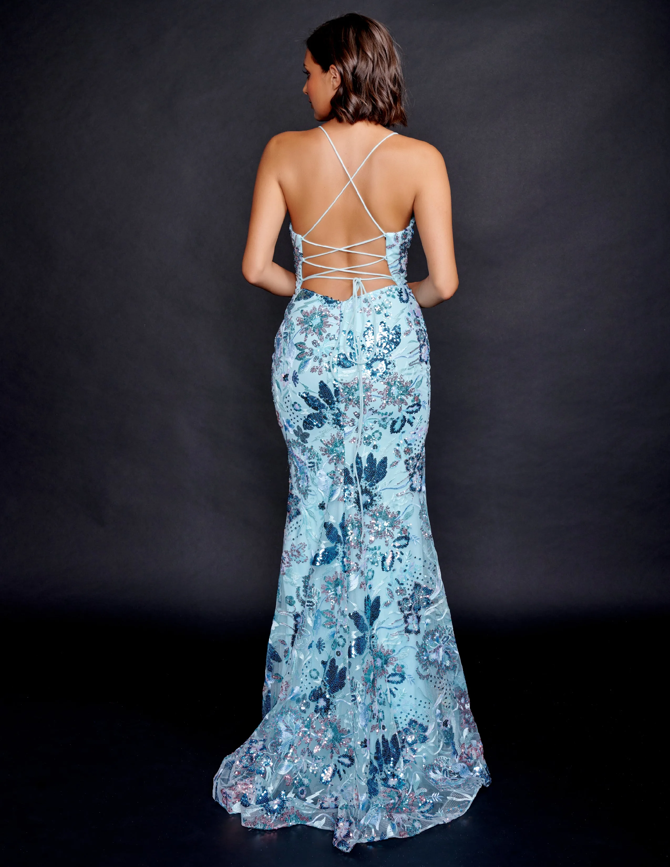 Nina Canacci 8211 Blue Multi Sequins Prom Dress