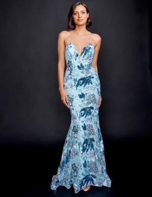 Nina Canacci 8211 Blue Multi Sequins Prom Dress