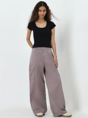 Nuon Taupe High-Rise Cargo Style Cotton Blend Pants