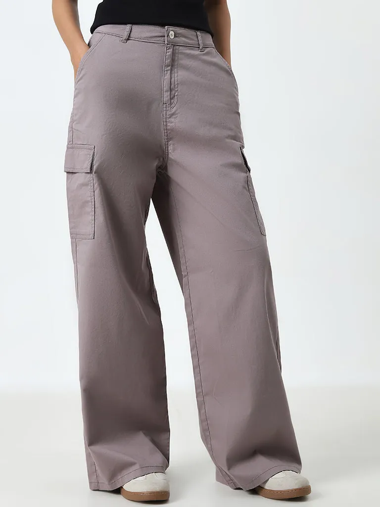 Nuon Taupe High-Rise Cargo Style Cotton Blend Pants