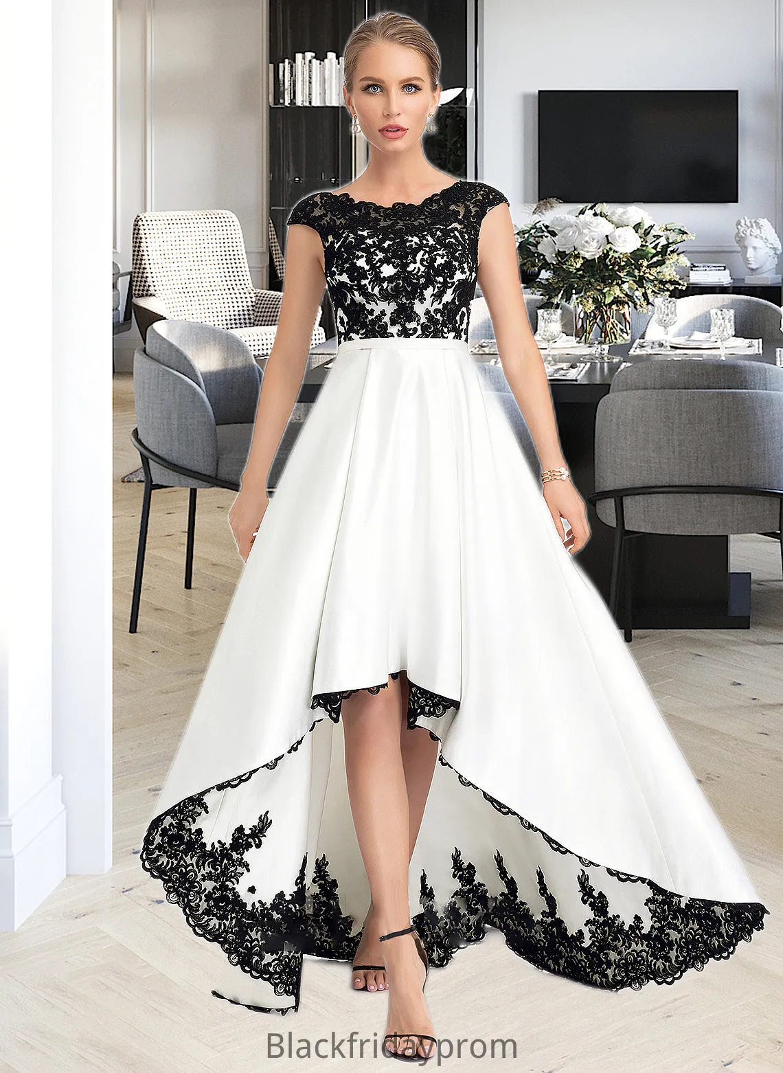 Olympia Ball-Gown/Princess Scoop Neck Asymmetrical Satin Wedding Dress BF2P0013728
