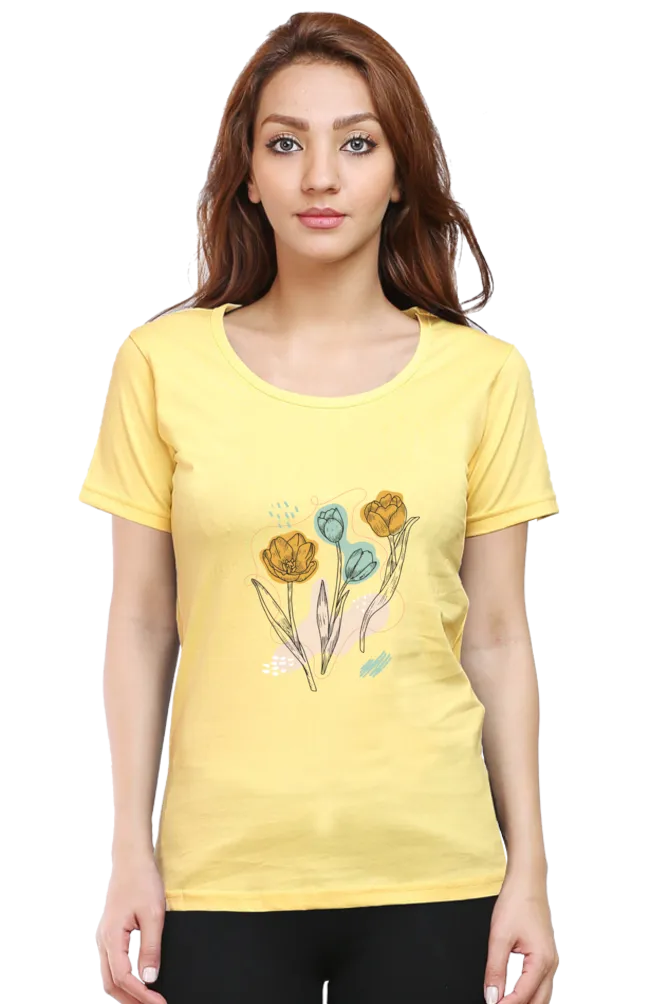 Organic Tulip Printed Scoop Neck T-shirt for women