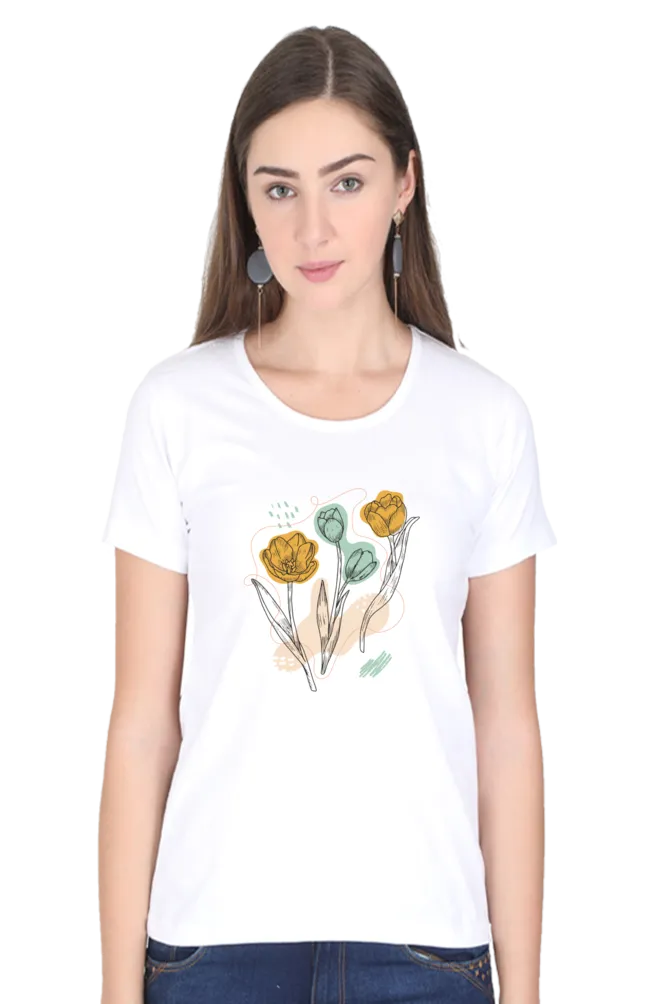 Organic Tulip Printed Scoop Neck T-shirt for women