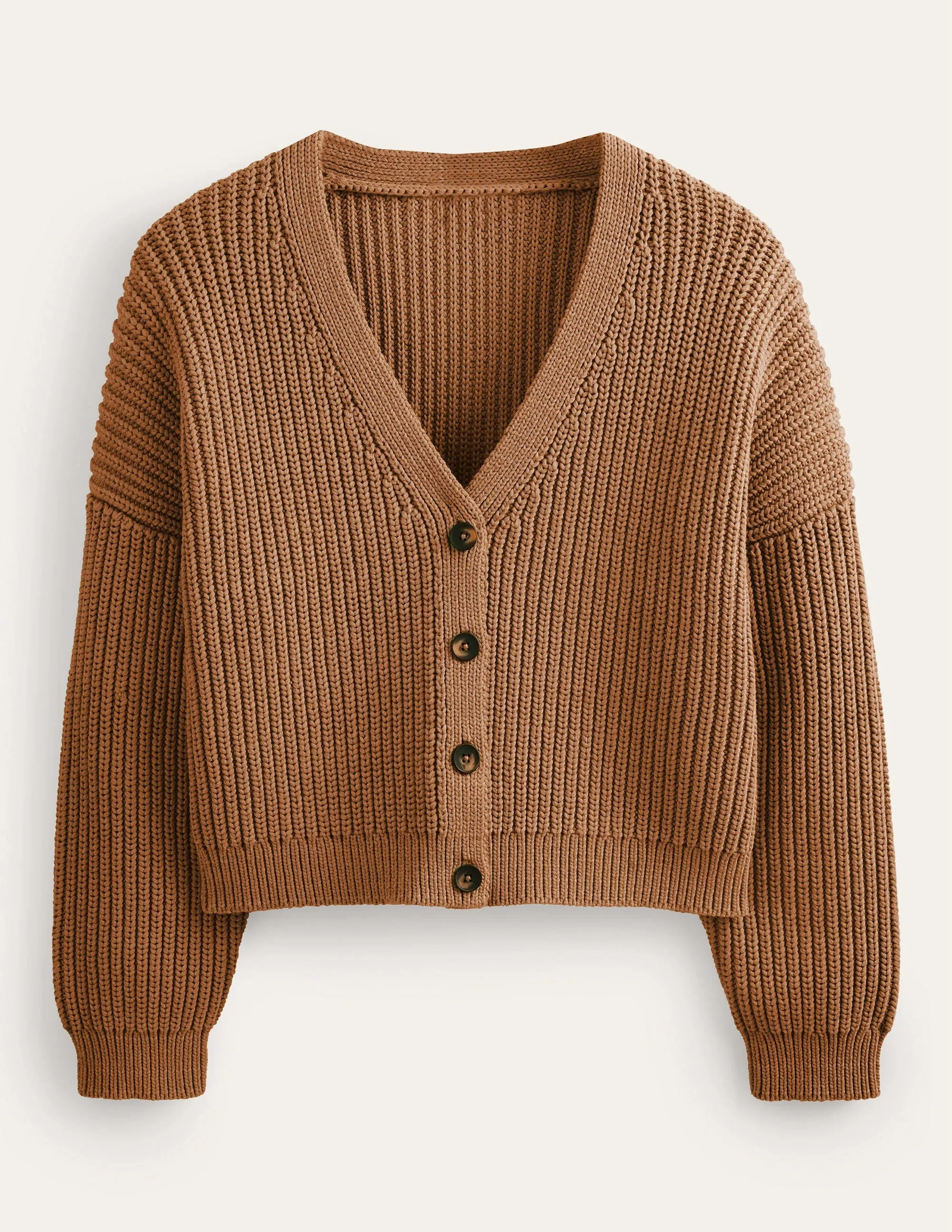 Oversized Ribbed Cardigan-Camel Melange