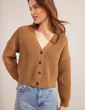 Oversized Ribbed Cardigan-Camel Melange