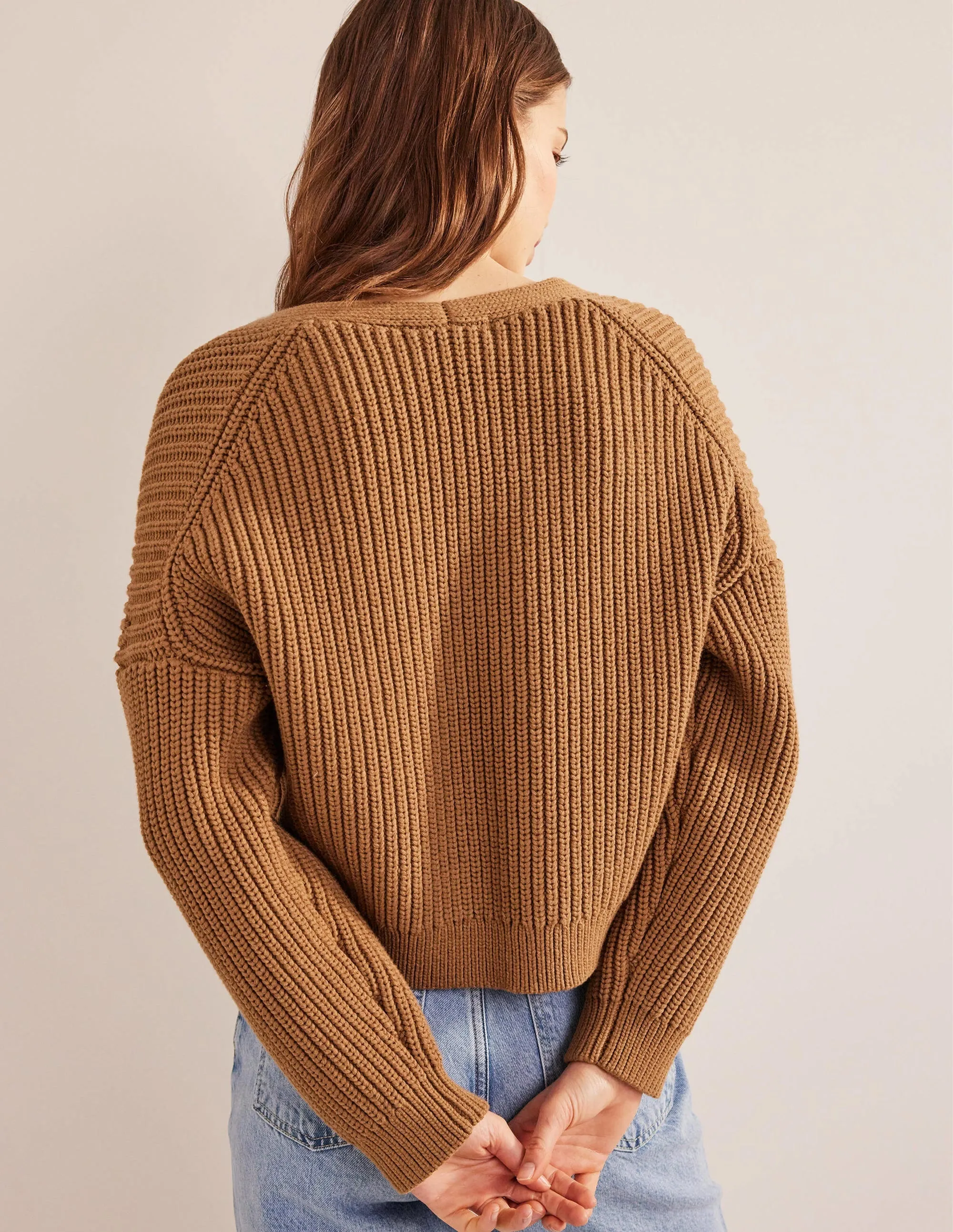 Oversized Ribbed Cardigan-Camel Melange