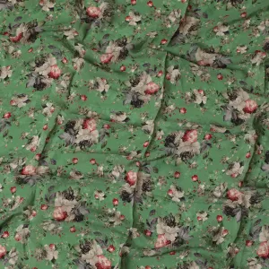 Parrot green synthetic crepe fabric with multicolor print in floral design-D17375 (1.25 mtrs)