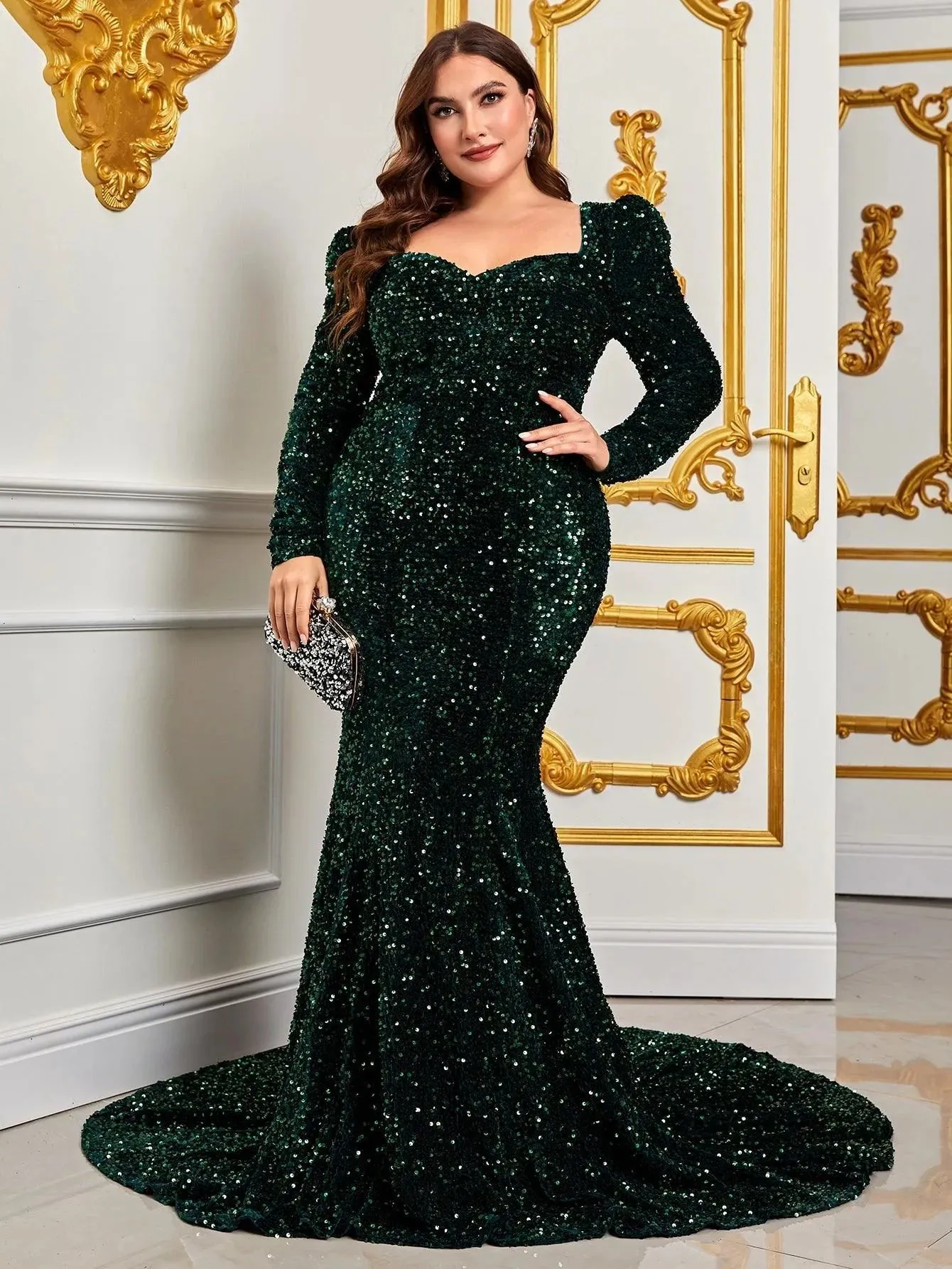 Plus Sweetheart Neck Backless Sequin Mermaid Dress