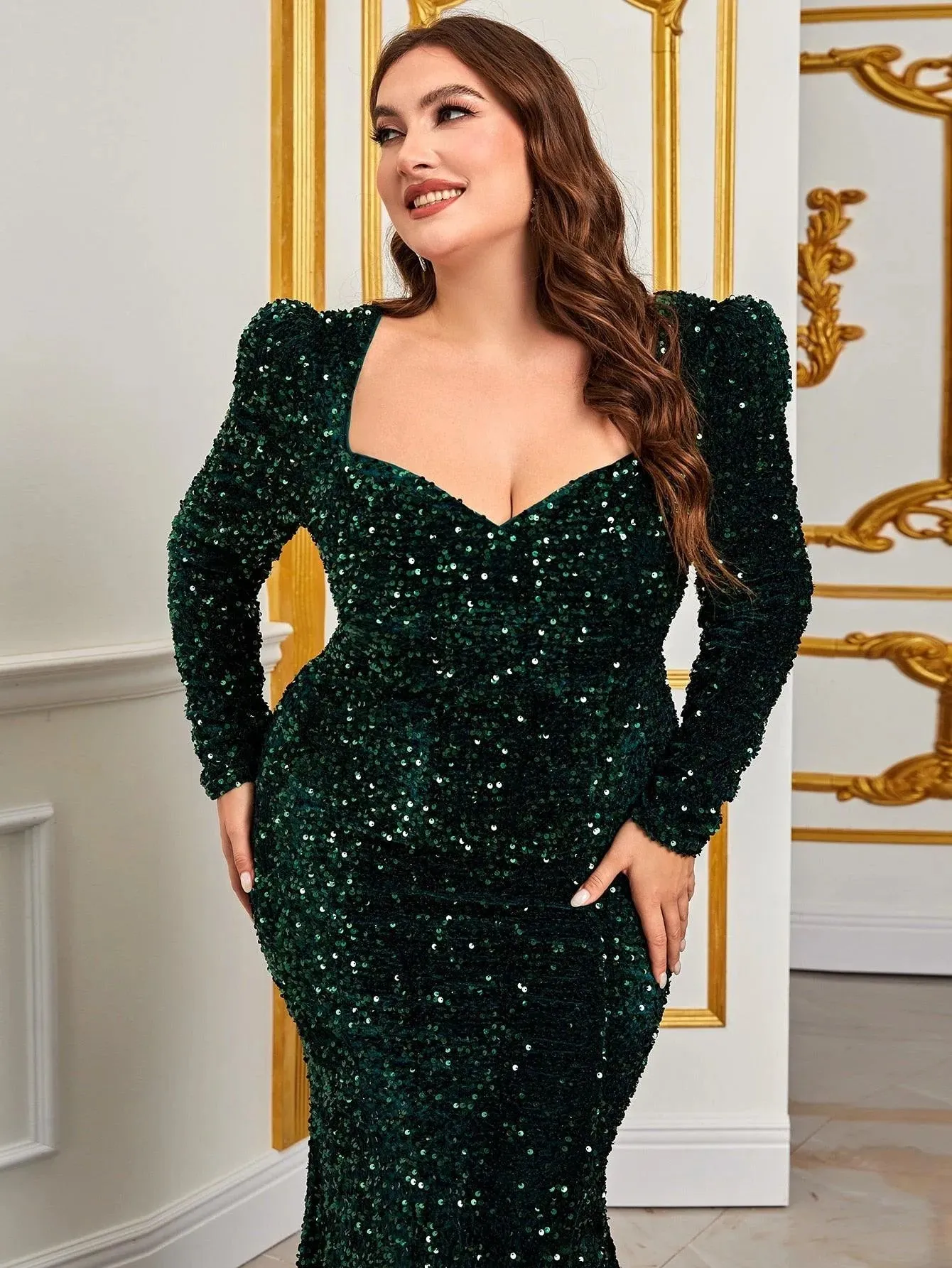 Plus Sweetheart Neck Backless Sequin Mermaid Dress
