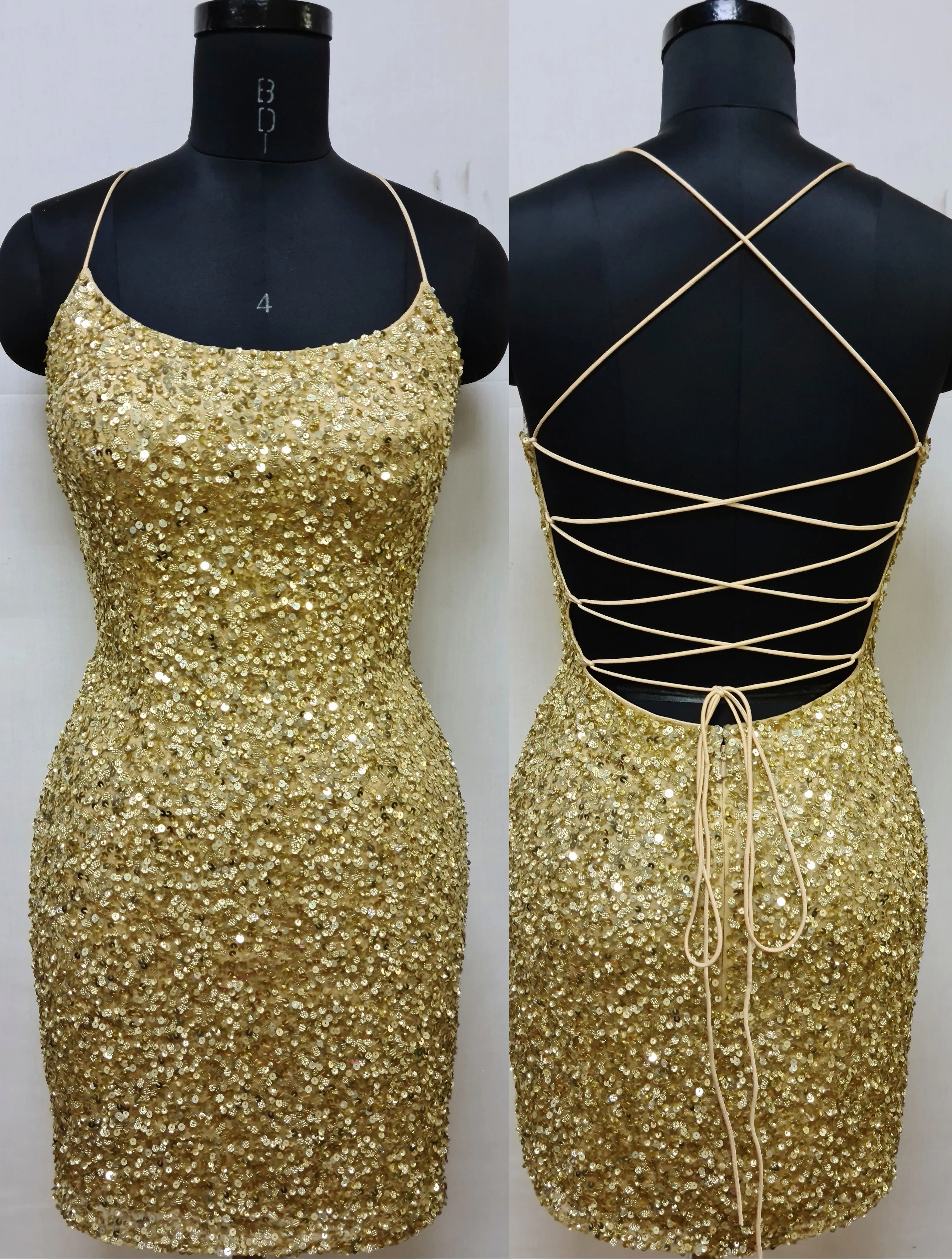 Primavera Couture 3351 Size 16 Black Cocktail Dress Short Fitted Sequin Backless Homecoming Dress