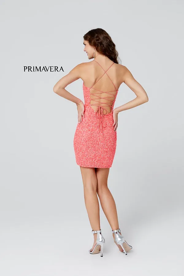 Primavera Couture 3351 Size 16 Black Cocktail Dress Short Fitted Sequin Backless Homecoming Dress