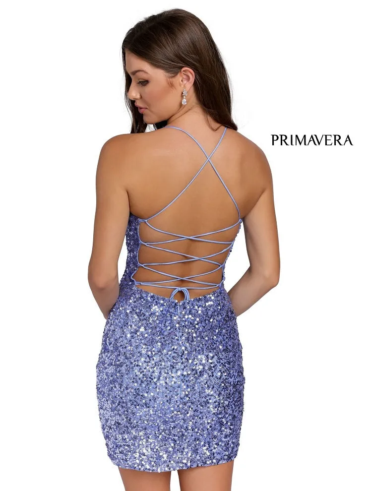 Primavera Couture 3351 Size 16 Black Cocktail Dress Short Fitted Sequin Backless Homecoming Dress