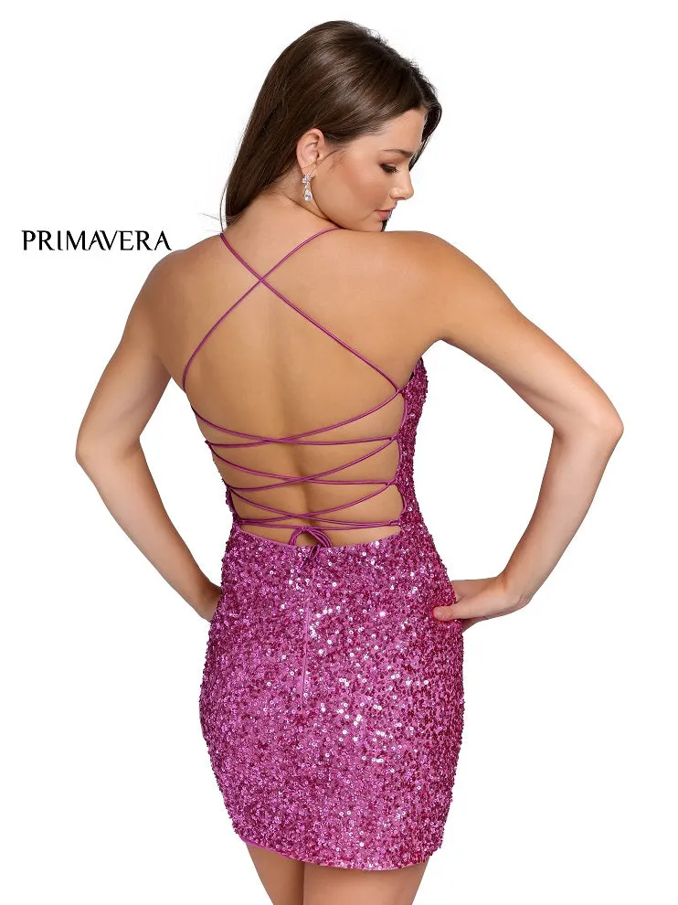 Primavera Couture 3351 Size 16 Black Cocktail Dress Short Fitted Sequin Backless Homecoming Dress