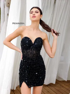 Primavera Couture 4252 Fringe and Mirror Cocktail Dress Strapless Sweetheart Neckline Slit