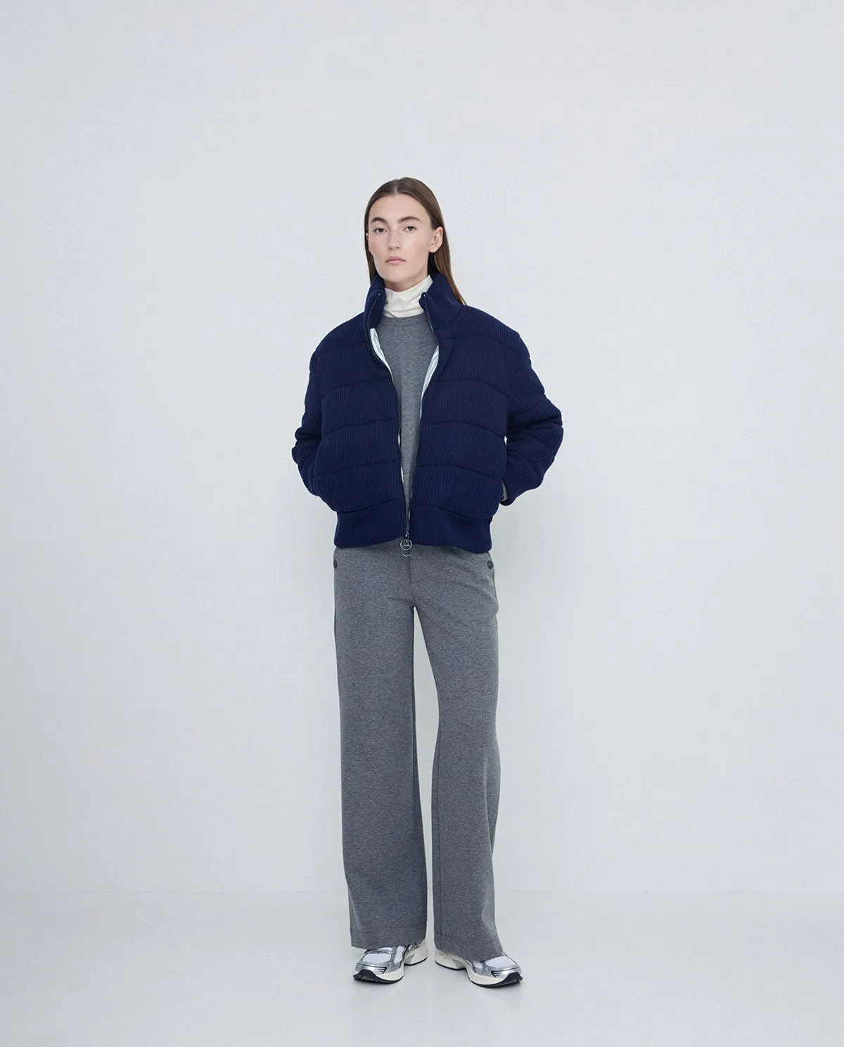 Quilted Blue English Knit Bomber by YERSE
