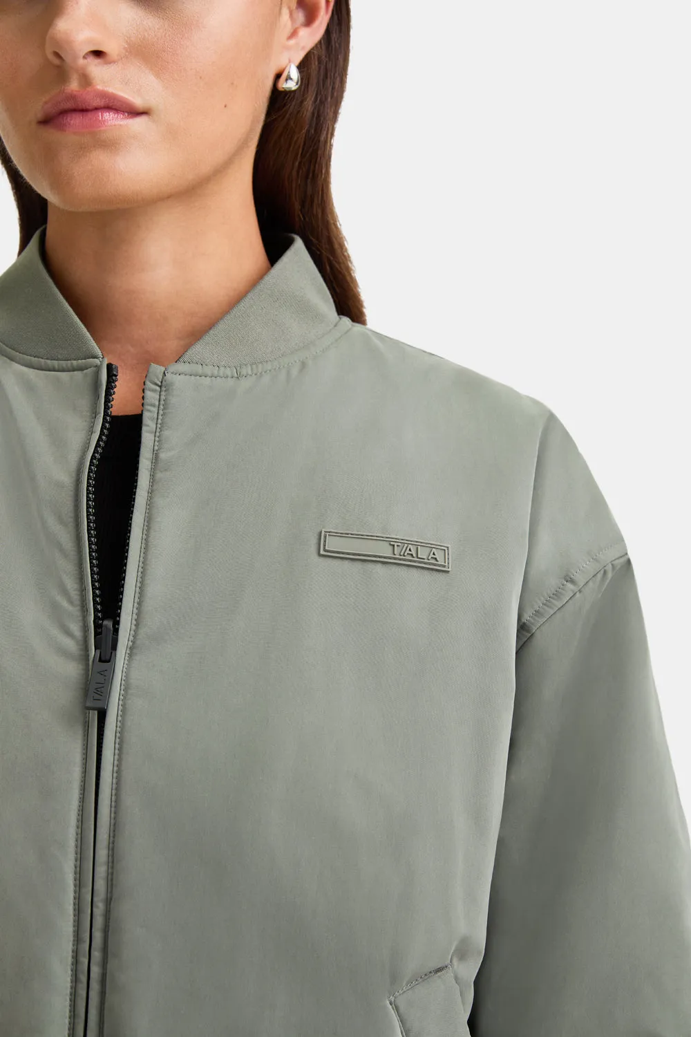 REVERSIBLE OVERSIZED BOMBER JACKET - BLACK AND COOL OLIVE